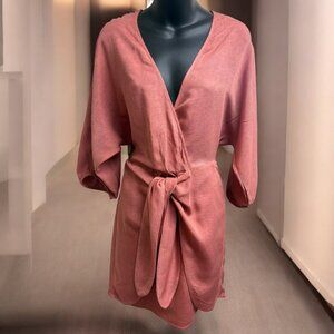 Anthropologie Contessa Pink‎ Puff Sleeve Draped Wrap Cut Out Mini Dress